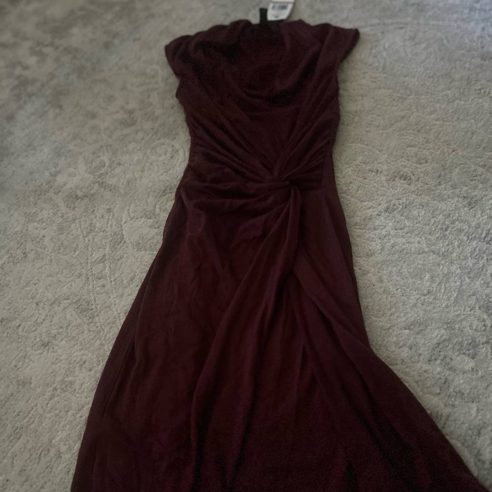 NWT Kenneth Cole wool burgundy cowl neck twist dress
